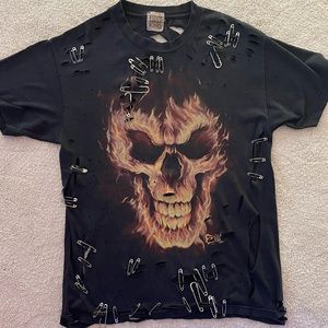 goth skull tee with pins - vintage rework RARE ONE OF ONE punk y2k grunge